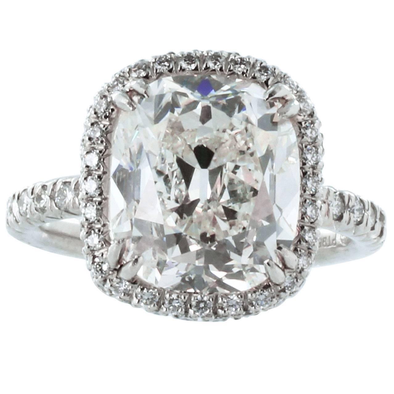 6.02 Carat I/SI2 GIA Cert Cushion Diamond Halo Platinum Engagement Ring