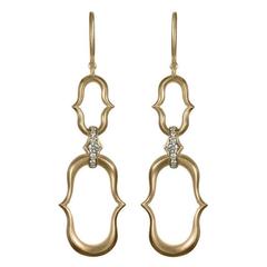 Anahita Double Motif White Diamond Gold Link Dangle Drop Earrings