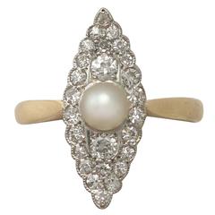 1920s Antique Pearl and Diamond Yellow Gold Cocktail Ring 6