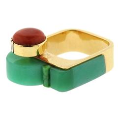 Richard Chavez Native American Navajo Jade Coral Gold Ring