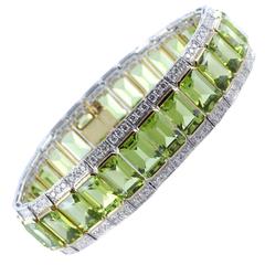 40 Carat Peridot Diamond Two Color Gold Bracelet