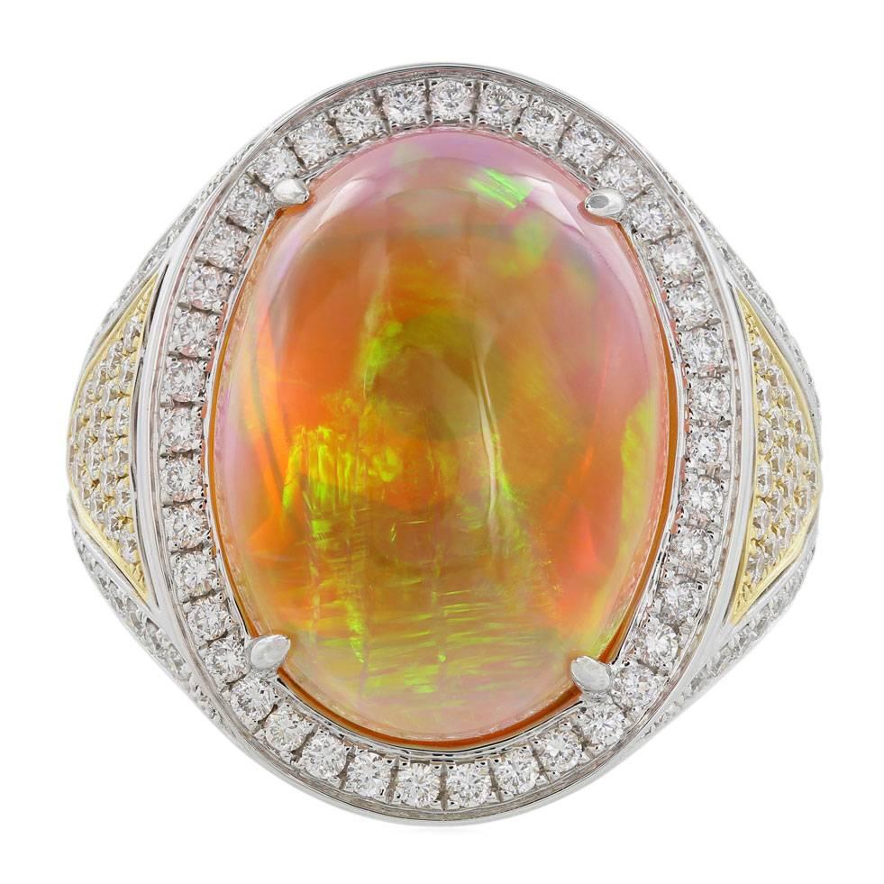 12.36 Carat Opal Diamond Two-Color Gold Ring For Sale
