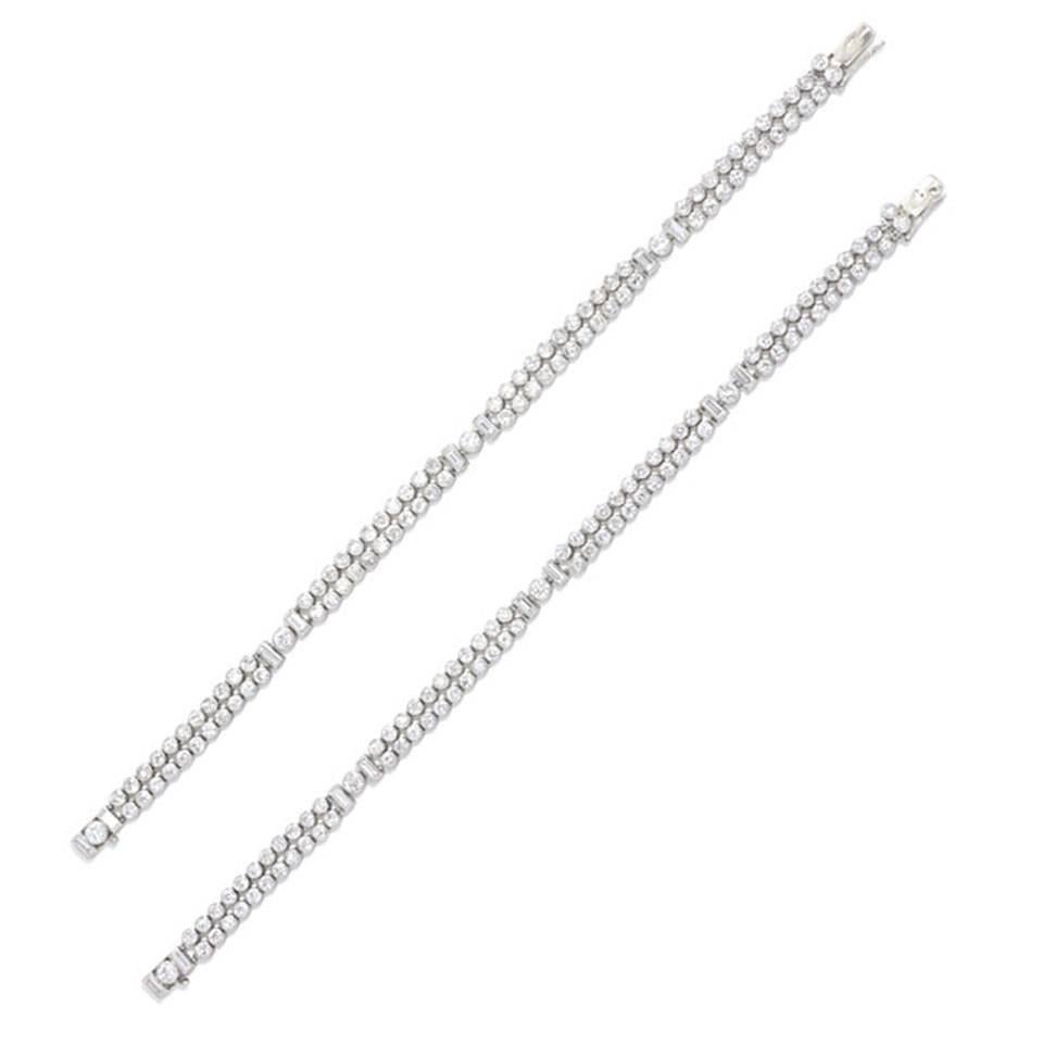 Art Deco Diamond and Platinum Bracelets, Convertible to Necklace