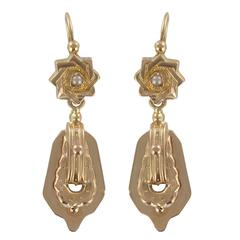 French Antique Fine Pearl Rose Gold Pendant Earrings
