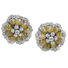 Diamond and Chrysoberyl Cat's Eye Earrings 3
