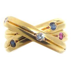Cartier Triple Band Gem Set Gold Ring