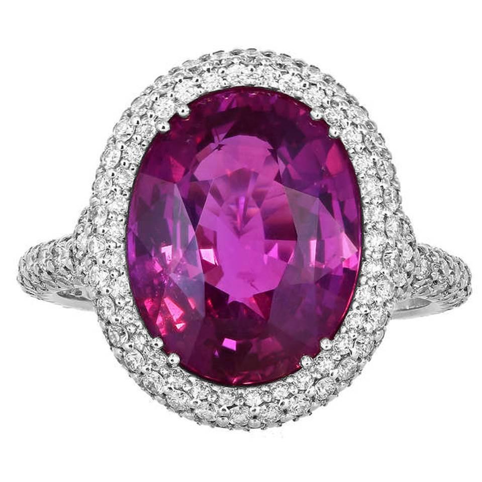6.47 Carat Oval Pink Sapphire Diamond Platinum Ring