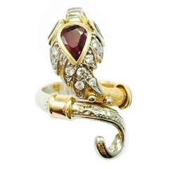 Cazzaniga Ruby Sapphire Diamond Three-Color Gold Snake Ring