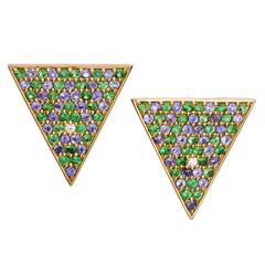 Sahara Tsavorite Tanzanite Diamonds Gold Post Earrings