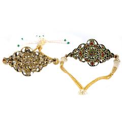 Antique Indian Diamond Enamel Gold Flower Peacock Bazu Bands Arm Bracelet