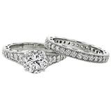 1.57 Carat GIA Cert Diamond Gold Engagement Ring and Wedding Band Set