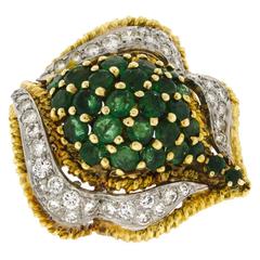 Vintage Midcentury Emerald Diamond Gold Ring