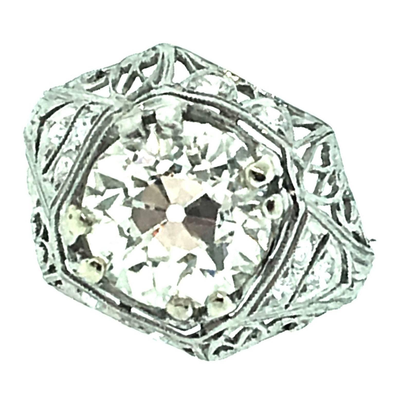 2.92 Carat GIA Cert Old European Cut Diamond Platinum Ring  For Sale
