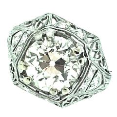 2.92 Carat GIA Cert Old European Cut Diamond Platinum Ring 
