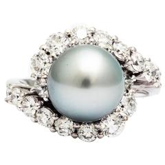 Ferrucci & Co. Silver Grey Tahitian Pearl Diamonds Gold Ring