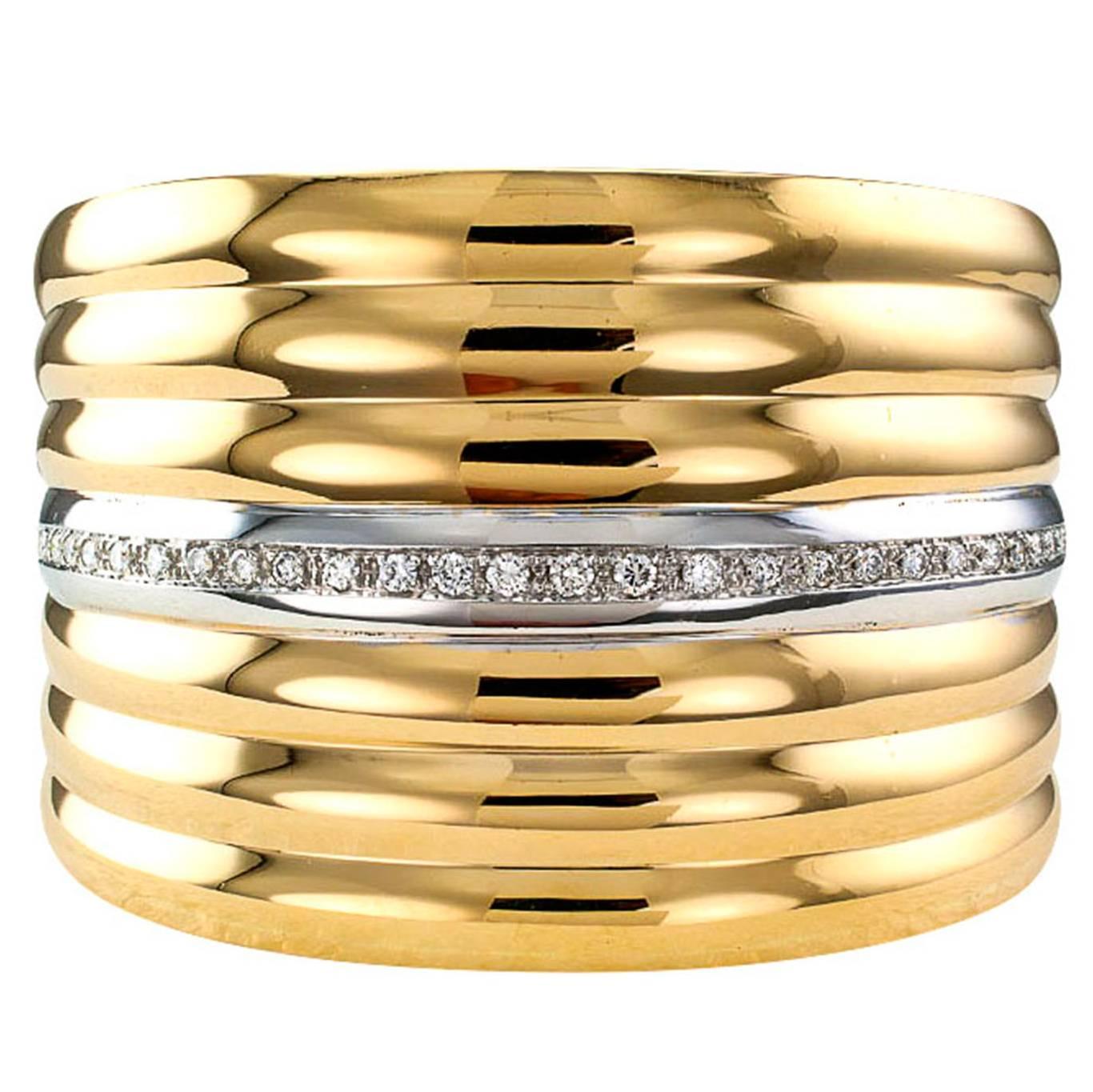 Diamond Gold Hinged Cuff Bracelet