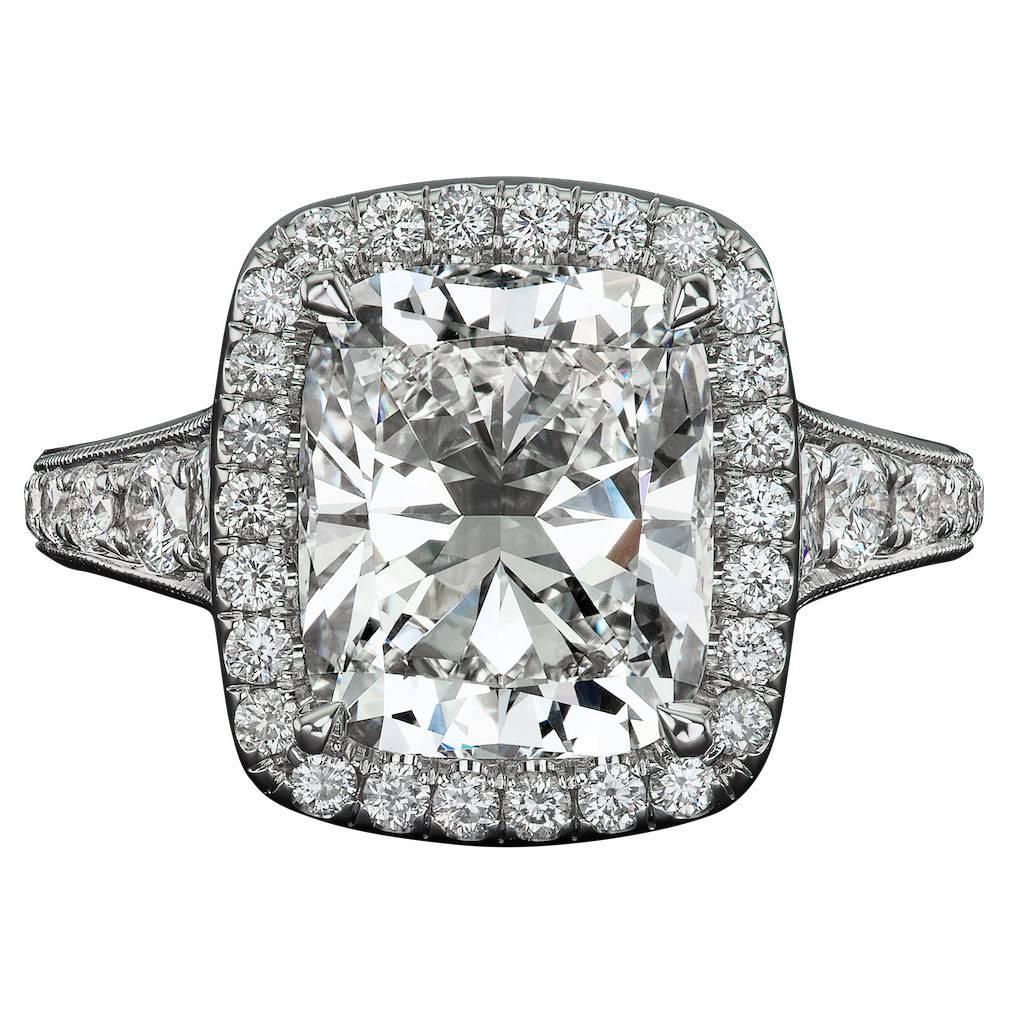 David Rosenberg GIA Certified Cushion Cut 4.12 Carat Diamond 18k White Gold Ring