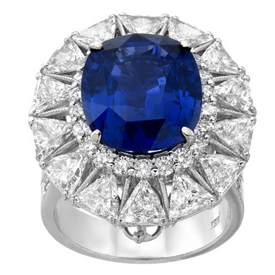 8.51 Carat GIA Natural Blue Oval Cut Sapphire Diamond Halo Gold Ring Pendant