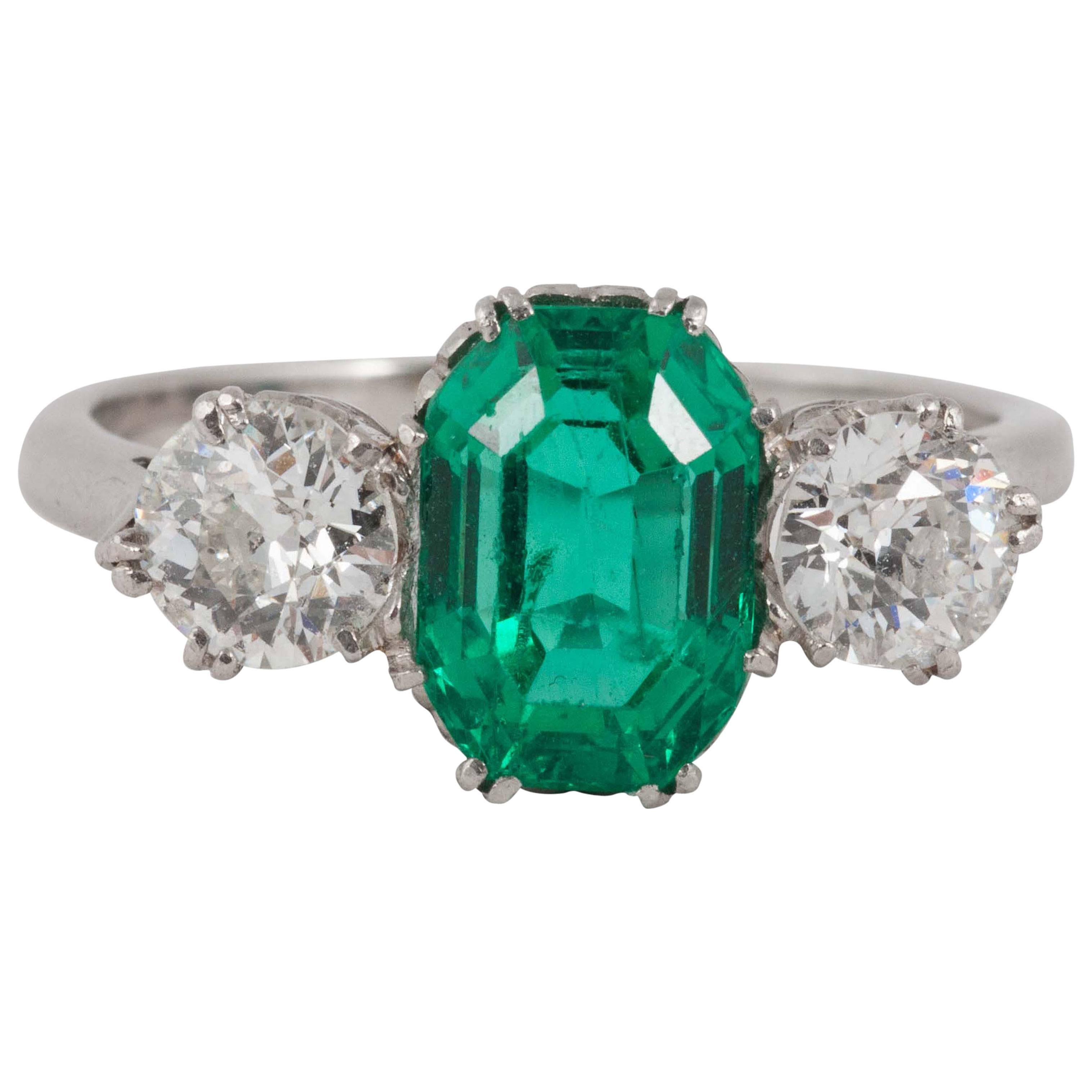 Rare Russian Origin Emerald Diamond Platinum Ring For Sale
