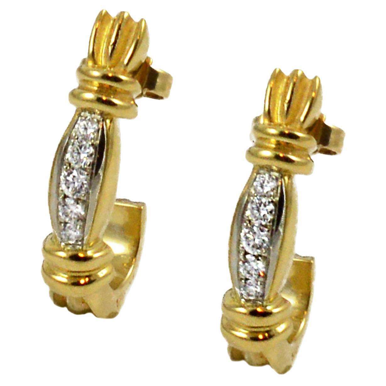 Diamond Gold Demi Hoop Earrings For Sale