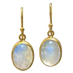 Petra Class Blue Moonstone Cabochon Handmade Gold Drop Dangle Earrings