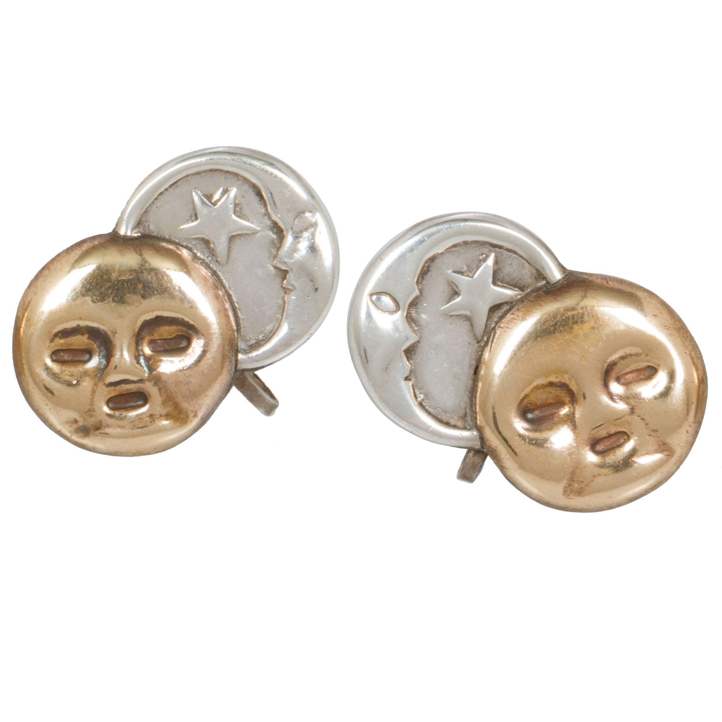 William Spratling Sterling Silver Sun and Moon Earrings For Sale