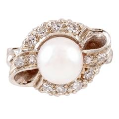 Cultured Pearl Diamond Gold Ring Cultured Pearl Diamond Gold Ring