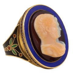 Antique Victorian Gold Enamel and Hardstone Double Portrait Cameo Ring