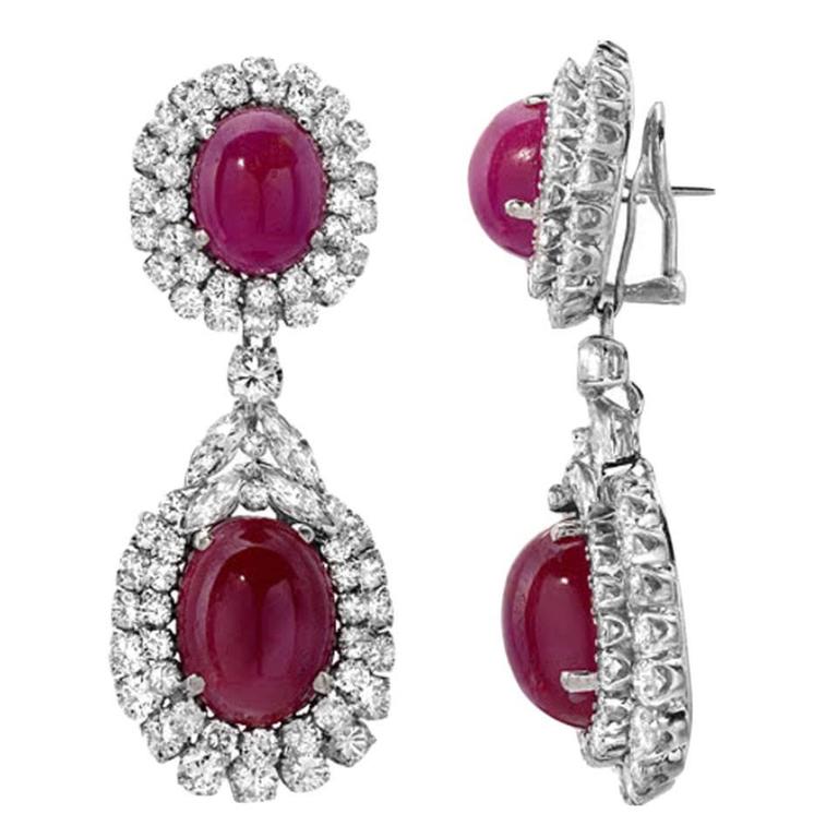 Cabochon Ruby Diamond Drop Earrings In Gold For At 1stdibs Cabochon Ruby Diamond Drop Earrings In Gold For