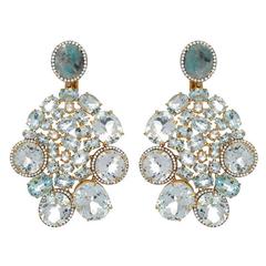 Sea Blue Aquamarine Diamond Gold Earrings 10