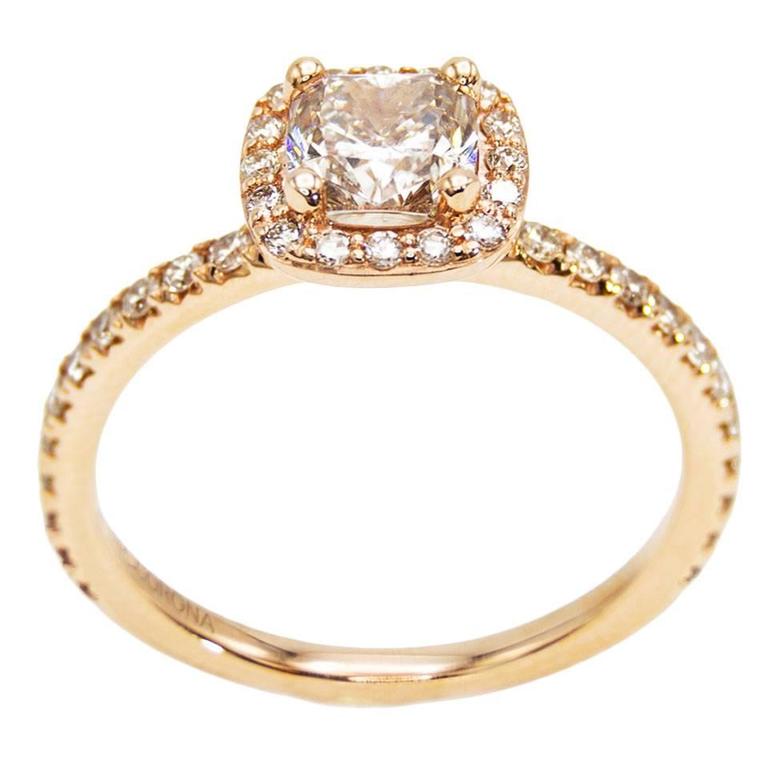 Rose Gold Cushion Canadian Champagne Diamond Engagement Ring With Rose Gold Cushion Canadian Champagne Diamond Engagement Ring With Band For