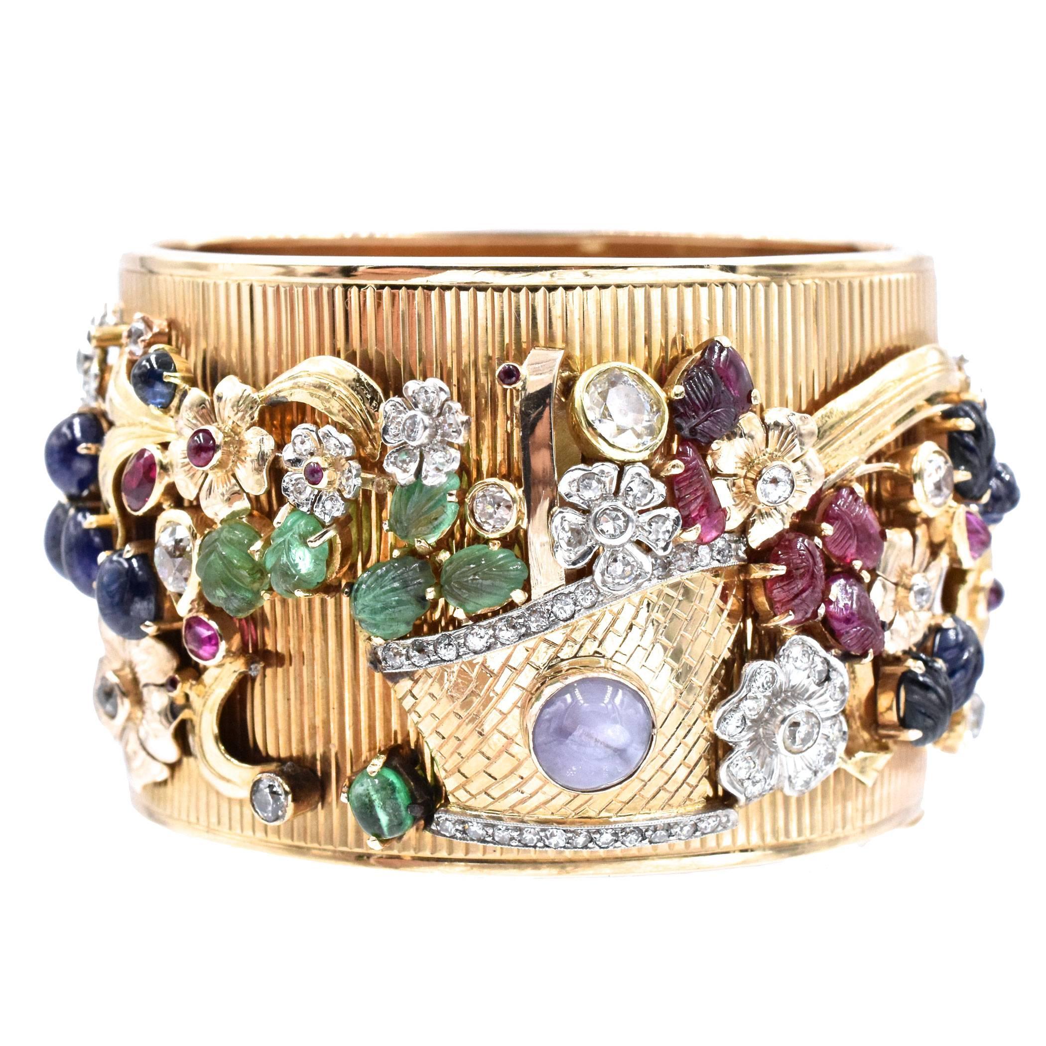 1940s Retro Flower Motif Bangle Bracelet at 1stDibs