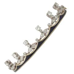 Antique 1930s 1.62 Carat Diamond and Enamel, 14k Yellow Gold 'Crown' Bangle 1