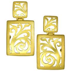 Alex Soldier Yellow Gold Drop Contrast Texture Ornament Earrings Ltd Ed 5