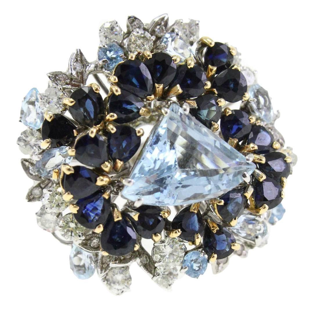 Aquamarine Diamond Two Color Gold Ring