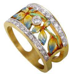 Masriera Enameled Diamond Gold Floral Band Ring