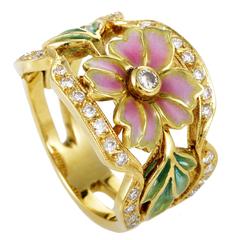 Masriera Enameled Diamond Gold Flower Band Ring