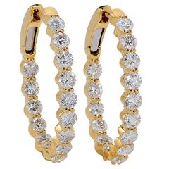 3.90 Carat Yellow Gold Diamond Hoop Earrings