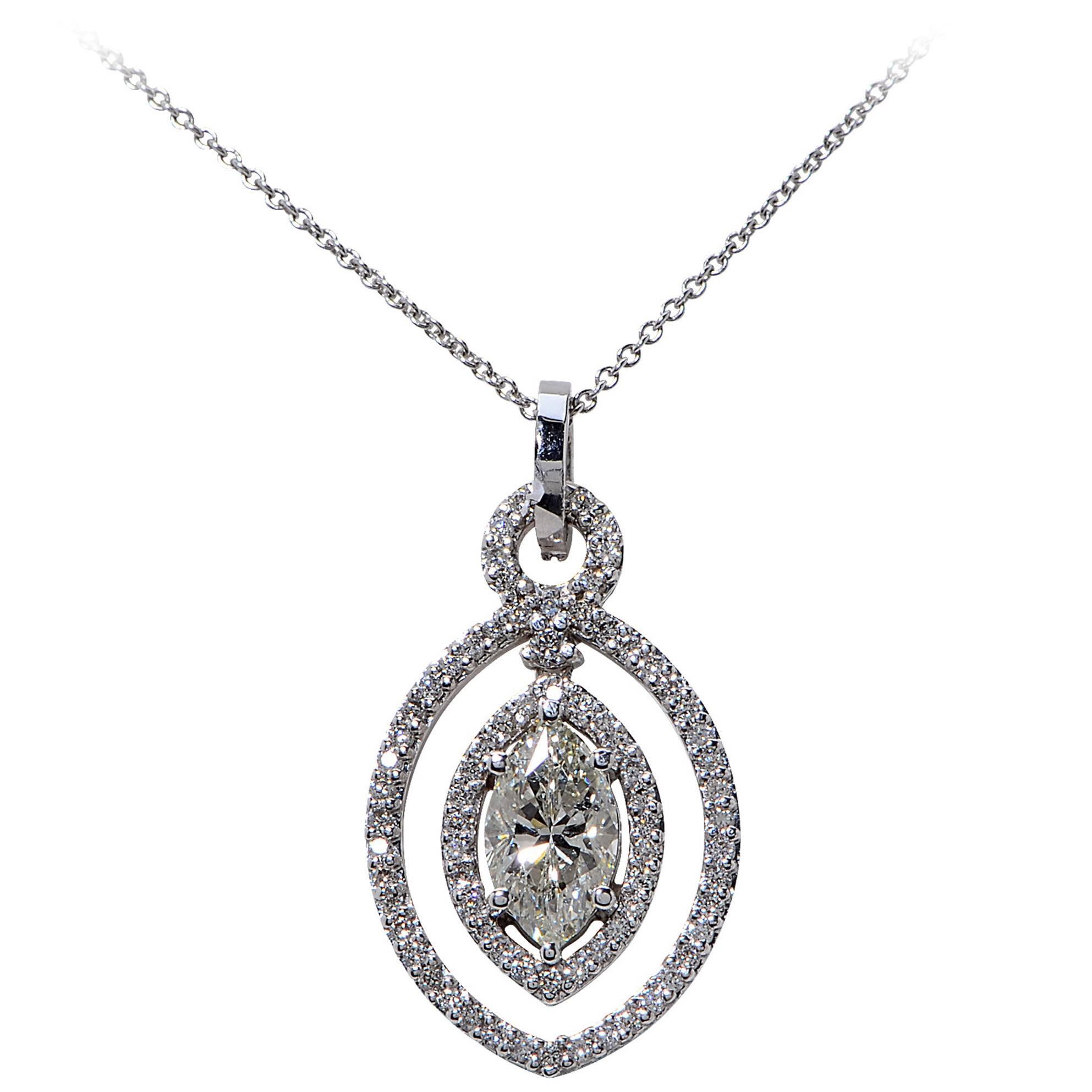 1.65 Carats Diamonds Gold Pendant Necklace