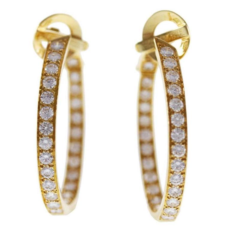Van Cleef and Arpels Diamond Gold Hoop Earrings at 1stdibs