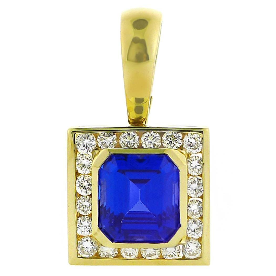 Large Tanzanite and Diamond Pendant with Clip-On Bail