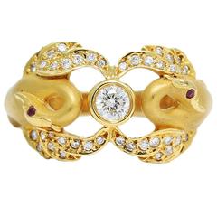 Carrera y Carrera Ruby Diamond Gold Double Swan Ring