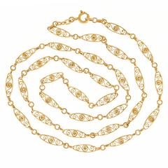 Antique French 24-inch Filigree Necklace in Gold