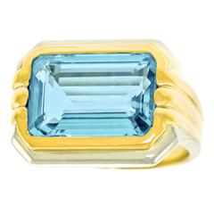 Seventies 6.0 Carat Aquamarine Gold Ring