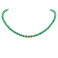 Vintage GIA Graded Jade Diamond Gold Necklace