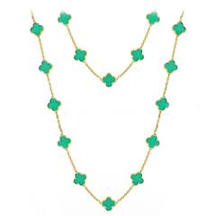 Vintage Van Cleef & Arpels 20 Motif Chrysoprase Gold Alhambra Necklace