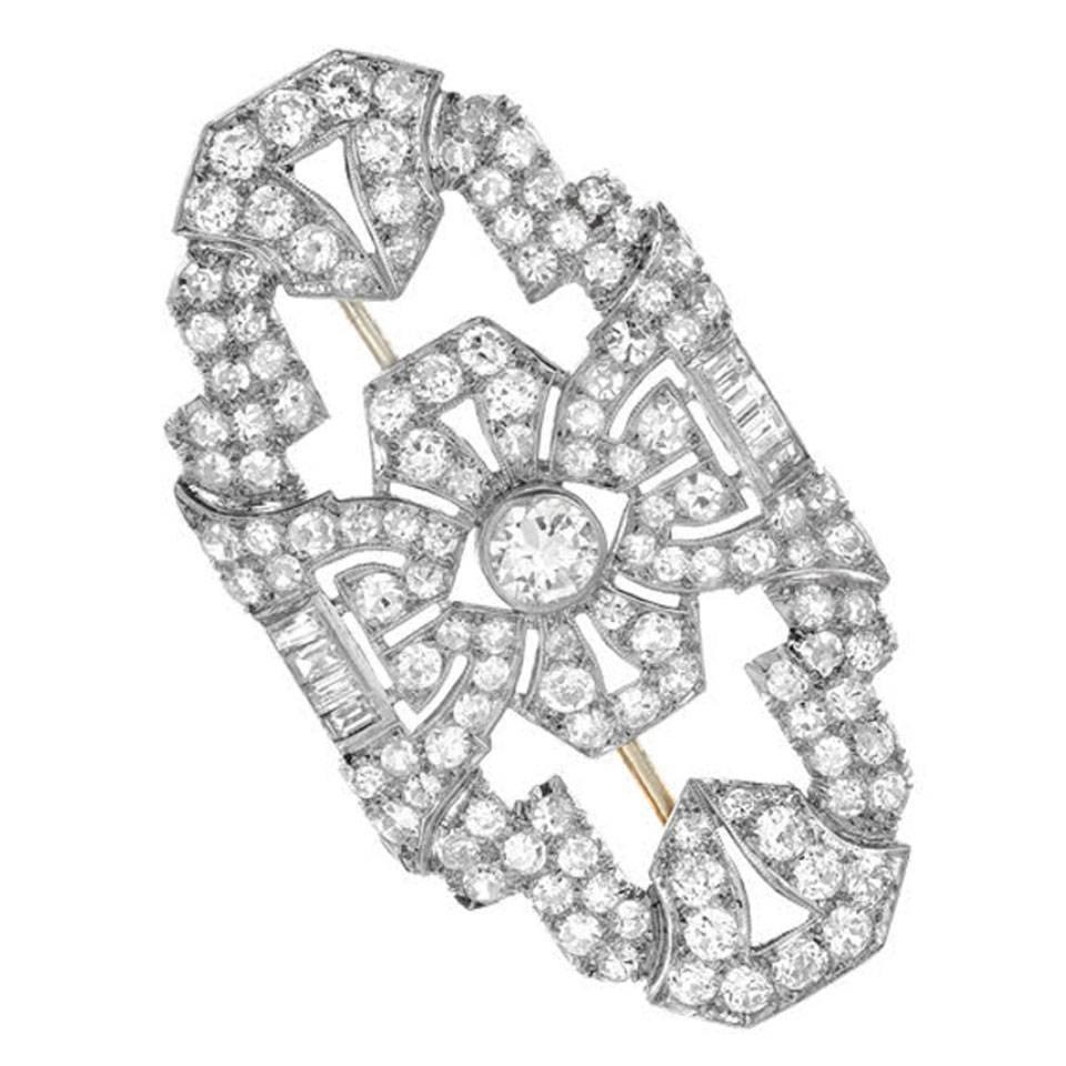 Diamant-Brosche im Art-déco-Stil aus Platin und Gold