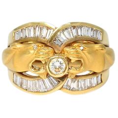Carrera y Carrera Double Head Panther Yellow Gold Ring with Diamonds