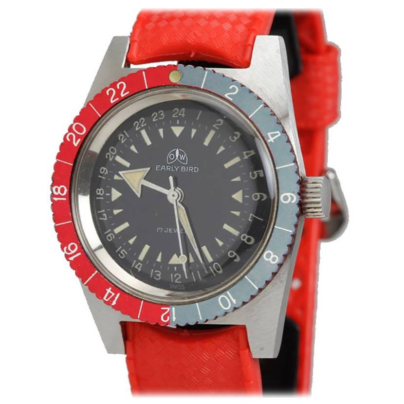 Ollech & Wajs Stainless Steel 24H GMT Early Bird Wristwatch Ref 2834 
