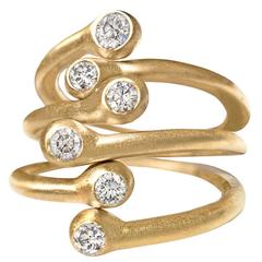 Three Shimmering White Diamond Matte Gold Open Stacking Band Rings 5
